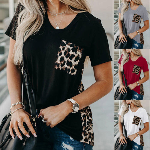Women's V-neck T-shirt with chic and stylish animal pattern element