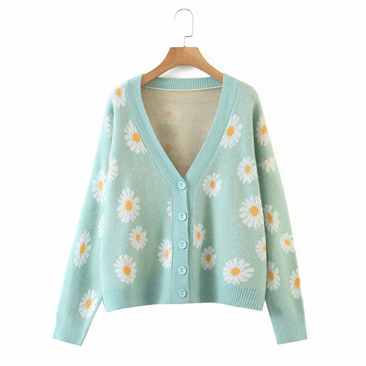 Women’s knit jacket with floral design and V-neck Lune London