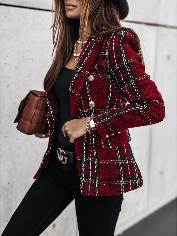 Ladies Chic and Stylish Double-Breasted Boucle Blazer