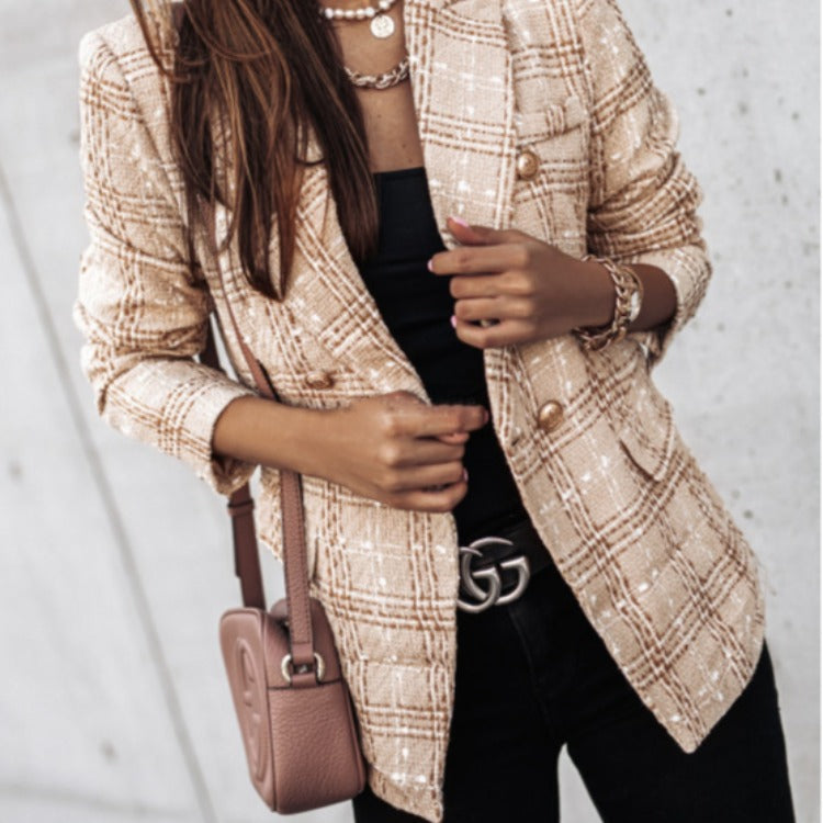Ladies Chic and Stylish Double-Breasted Boucle Blazer
