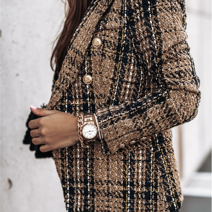Ladies Chic and Stylish Double-Breasted Boucle Blazer