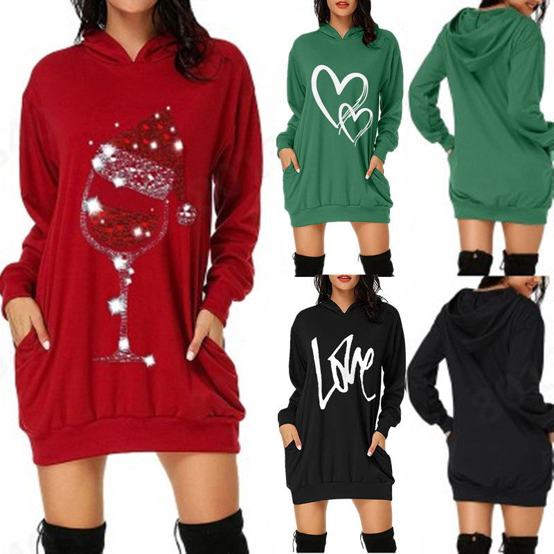 Hooded dress for women with practical pockets and trendy inscription Lune London