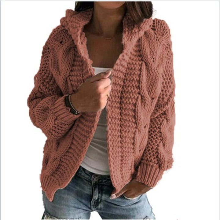 Knitted jacket for women with hood and trendy cable knit pattern Lune London