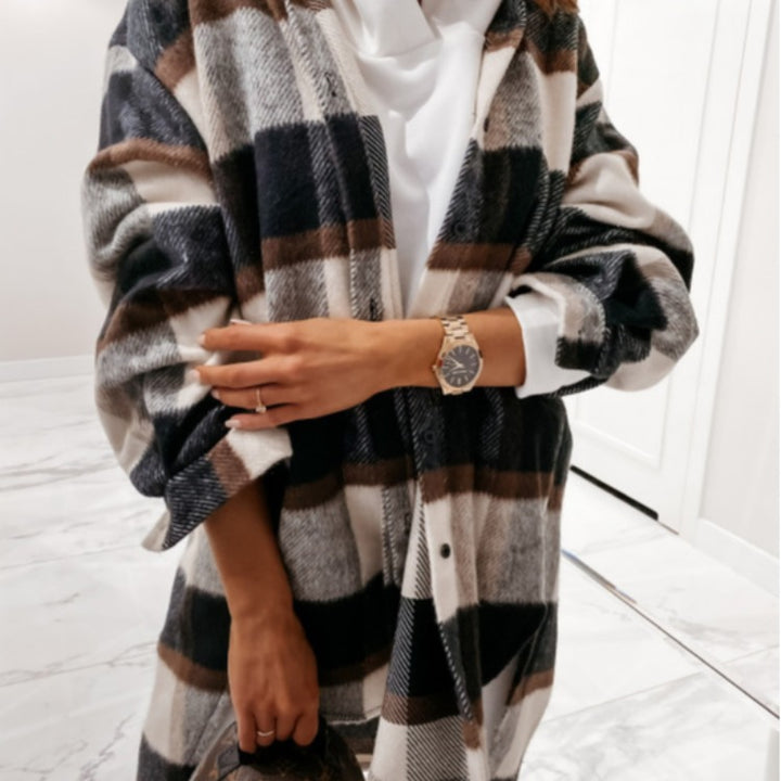Ladies Casual Chic Plaid Hooded Jacket