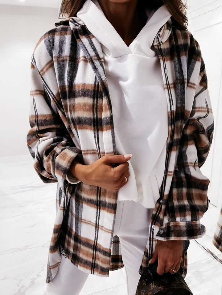 Ladies Casual Chic Plaid Hooded Jacket