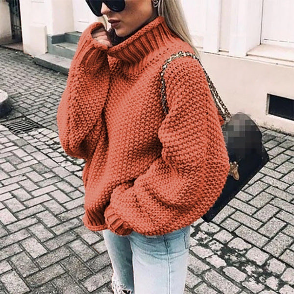 Ladies chunky knit sweater with high collar and textured surface Lune London