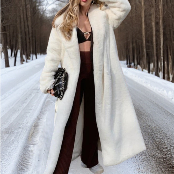 Lune London | Women's White Teddy Long Coat with Lapel Cozy Winter Coat