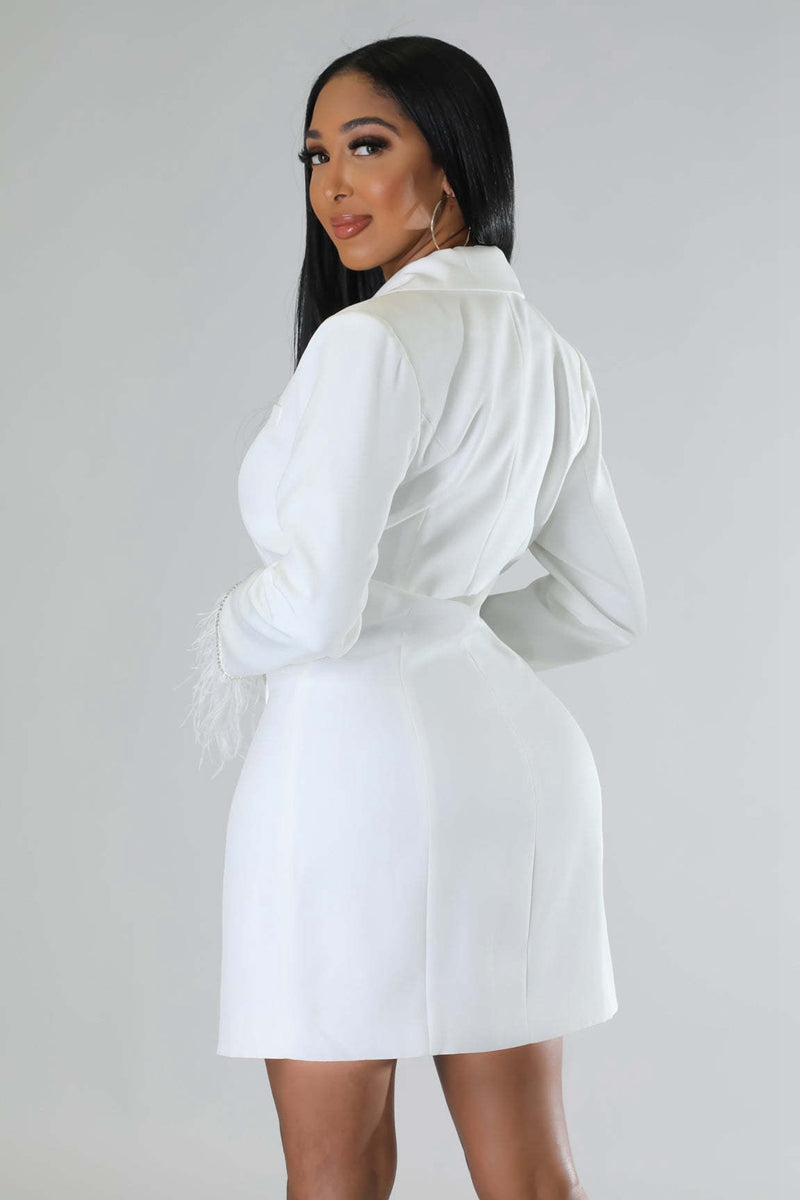 Lune London | White Blazer Dress with Feathered Sleeves