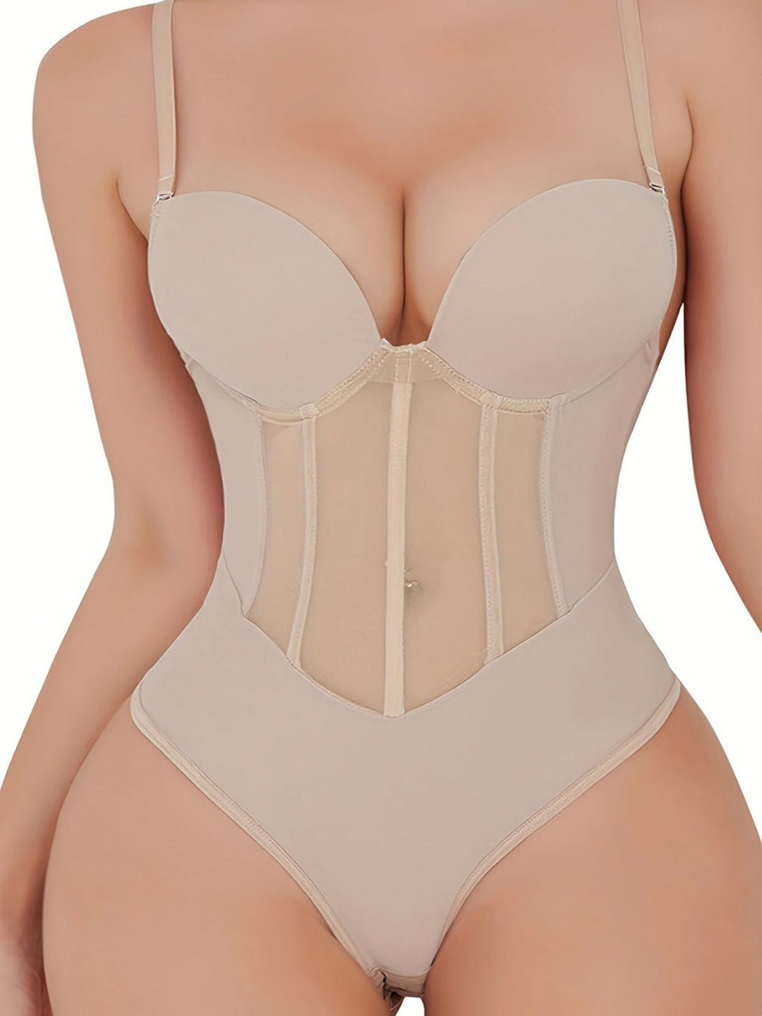 Lune London | Women's Belly Control Thong Sheer Mesh Corset Top Backless Bodysuit