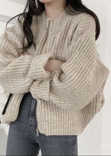 Lune London | Zipper Chunky Knit Cardigan - Oversized Ribbed Jacket