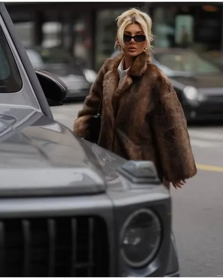 Lune London | Brown Faux Fur Long Overcoat