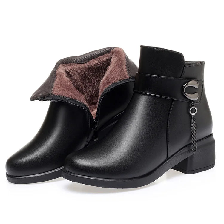 Lune London | Women's Genuine Leather Metal Buckle Velvet Boots