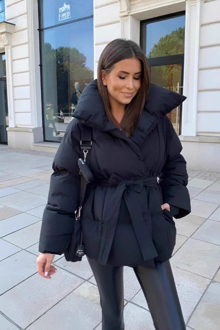 Lune London | Solid Color Belt Detail Puffer Jacket