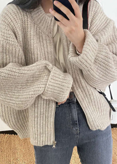 Lune London | Zipper Chunky Knit Cardigan - Oversized Ribbed Jacket