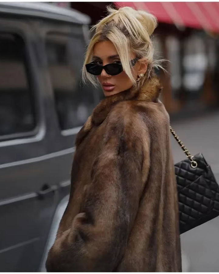 Lune London | Brown Faux Fur Long Overcoat