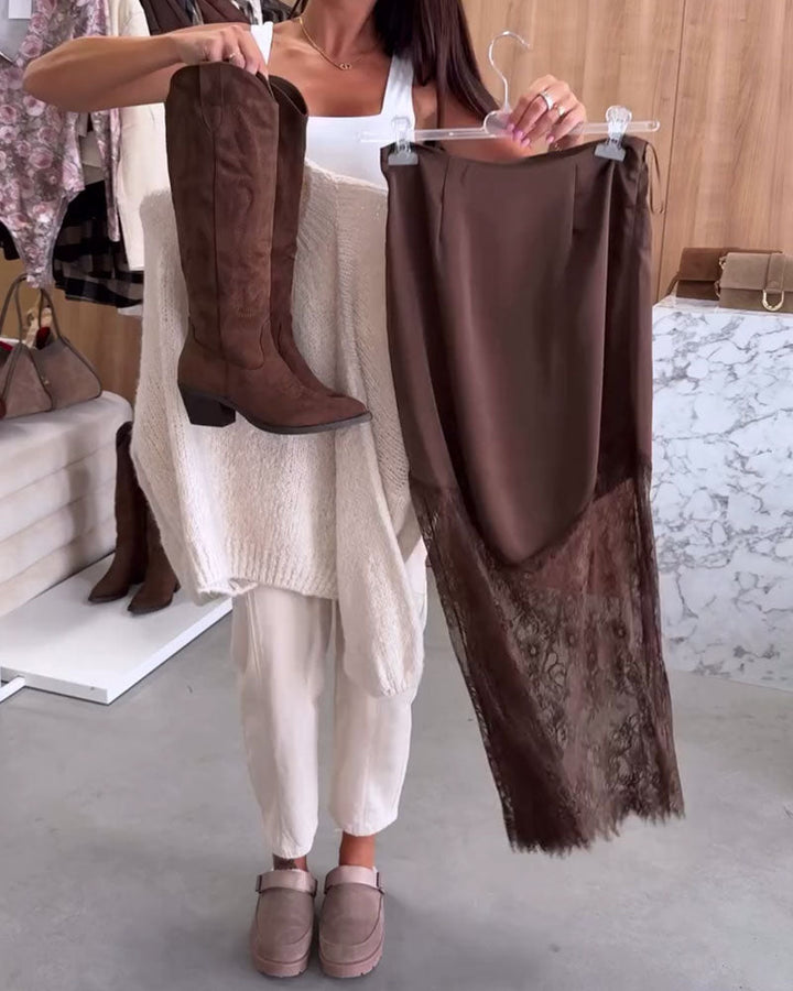 Lune London | Satin Skirt with Lace Patchwork