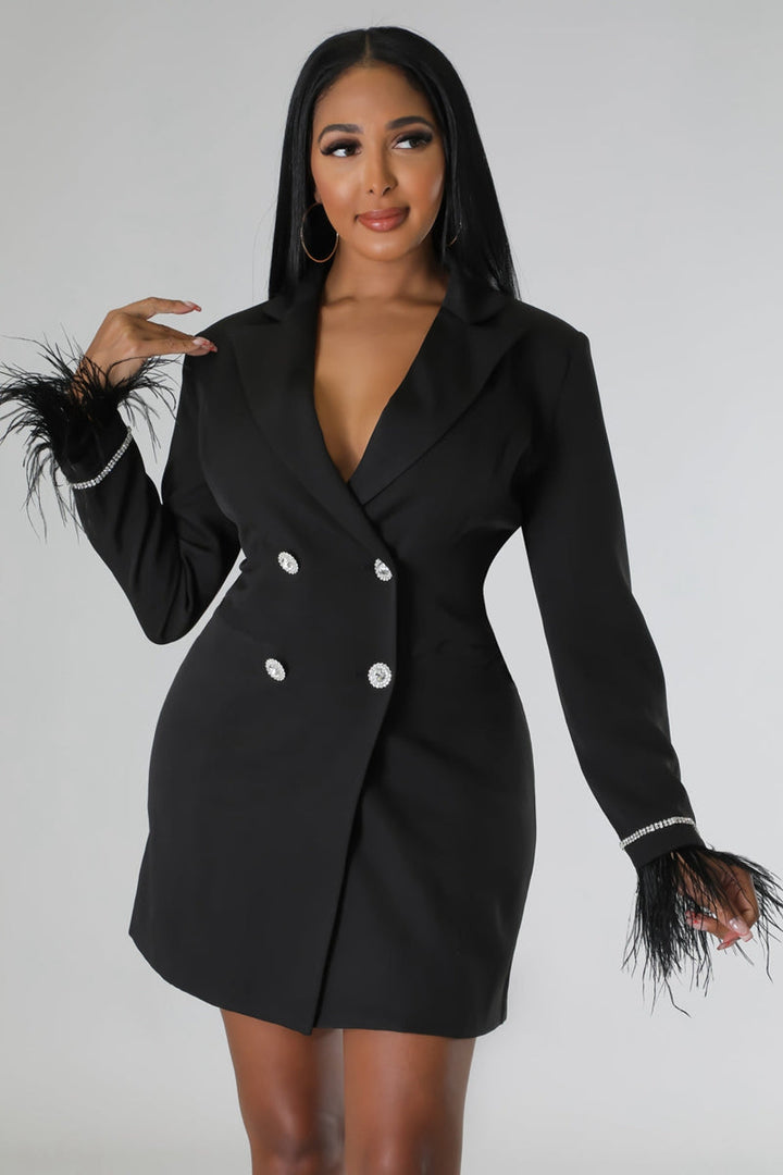 Lune London | White Blazer Dress with Feathered Sleeves