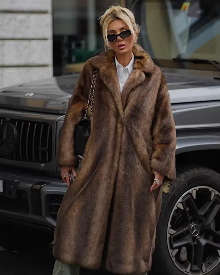 Lune London | Brown Faux Fur Long Overcoat