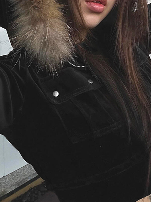 Lune London | Furry Patchwork Hoodie Zipper Jacket