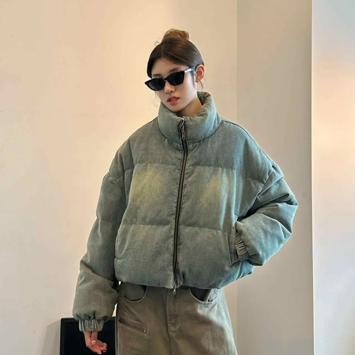 Lune London | Denim Stand Collar Puffer Jacket