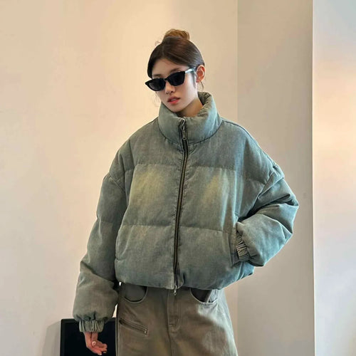 Lune London | Denim Stand Collar Puffer Jacket