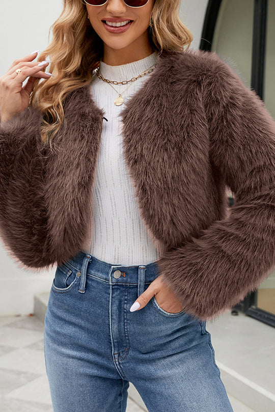 Lune London | Long Sleeve Short Casual Faux Fur Jacket