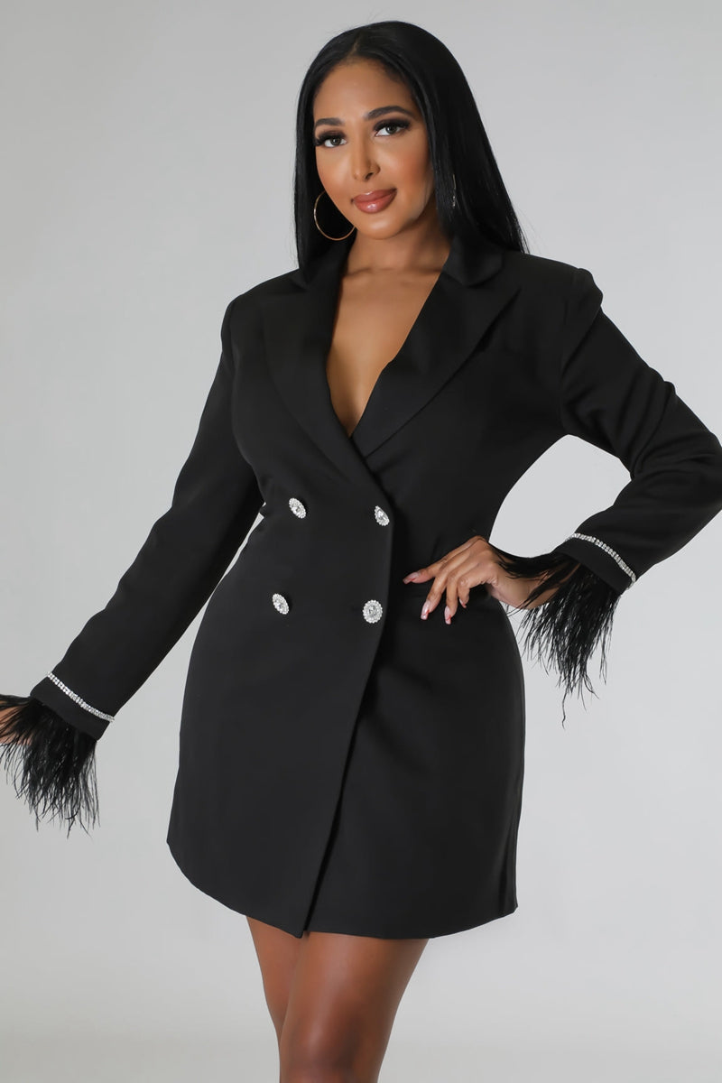 Lune London | White Blazer Dress with Feathered Sleeves