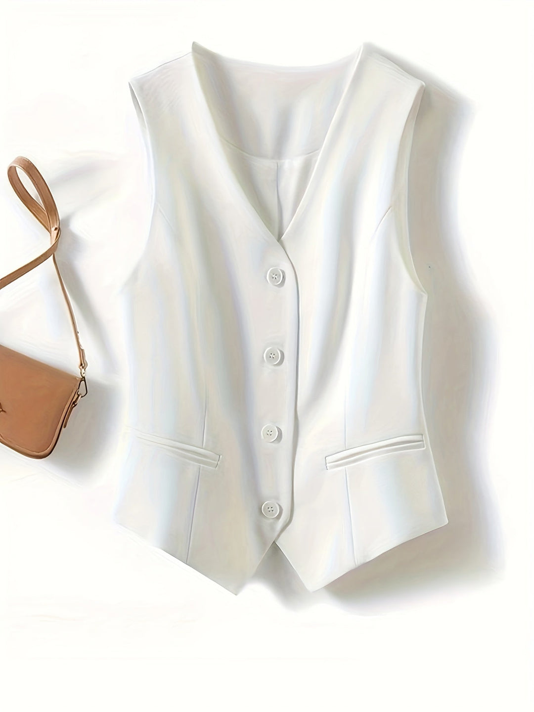 Lune London | Solid Color Sleeveless Vest with V-Neck and Button Closure