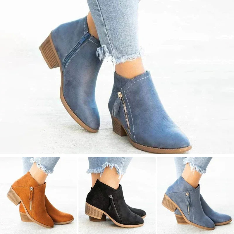 Lune London | Ankle boots - Soft suede - Side zipper - Comfortable low heel
