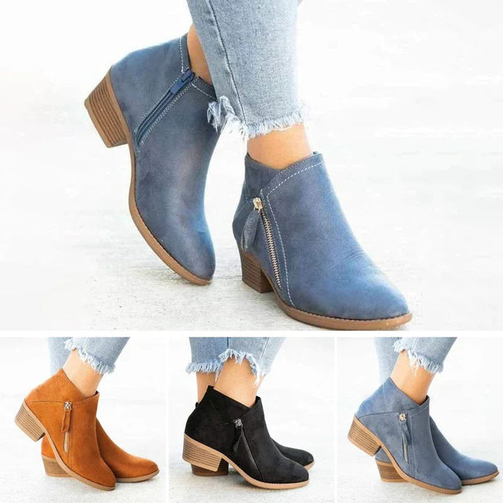 Lune London | Ankle boots - Soft suede - Side zipper - Comfortable low heel