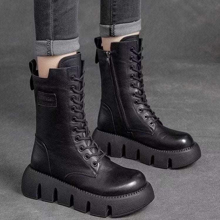 Lune London | Bottes d'hiver avec fermeture éclair - Semelle antidérapante - Doublées chaudes - Aspect cuir véritable