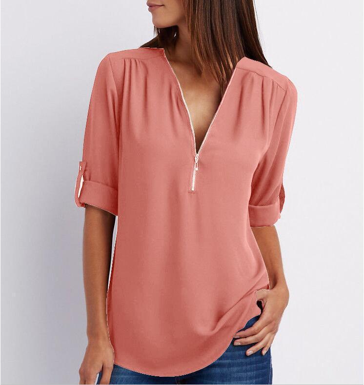 Lune London | Short sleeve shirt with zipper and V-neck - Loose tops