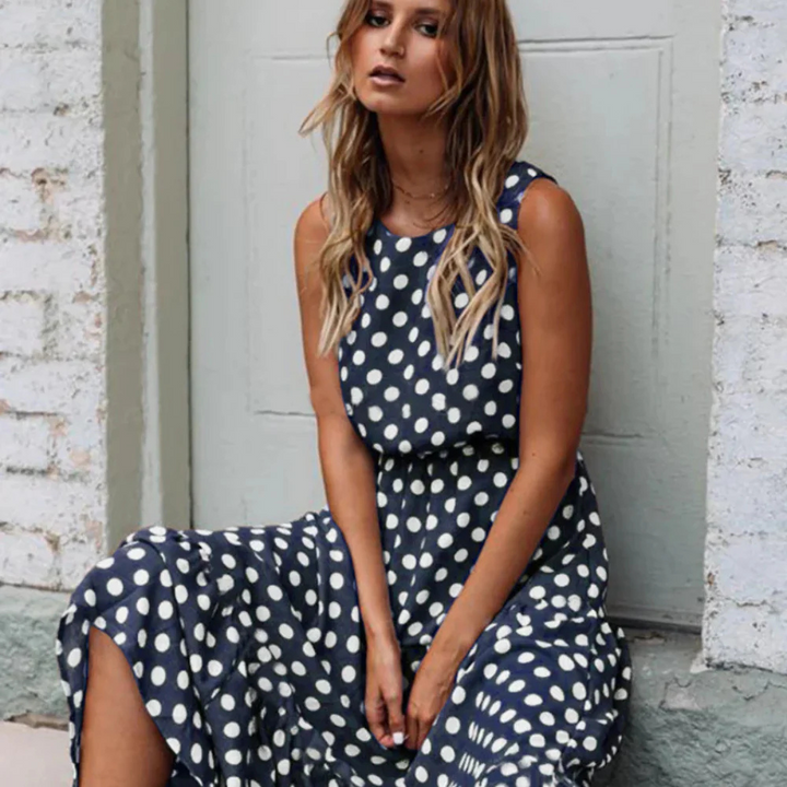 Lune London | Black Polka Dot Midi Dress for a Retro Chic Look