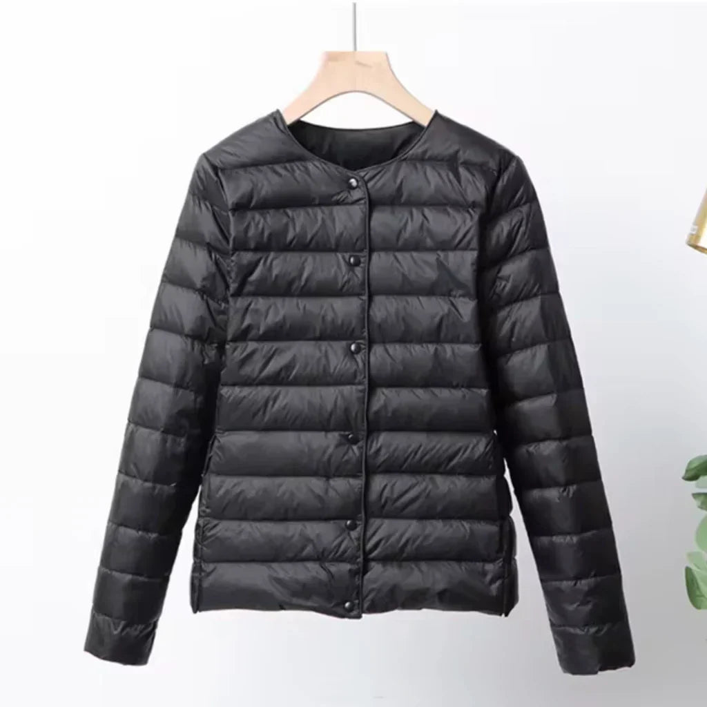 Chic Und Stil | Down Puffer Ultra Lightweight Slim Fit Button Closure Hip Length