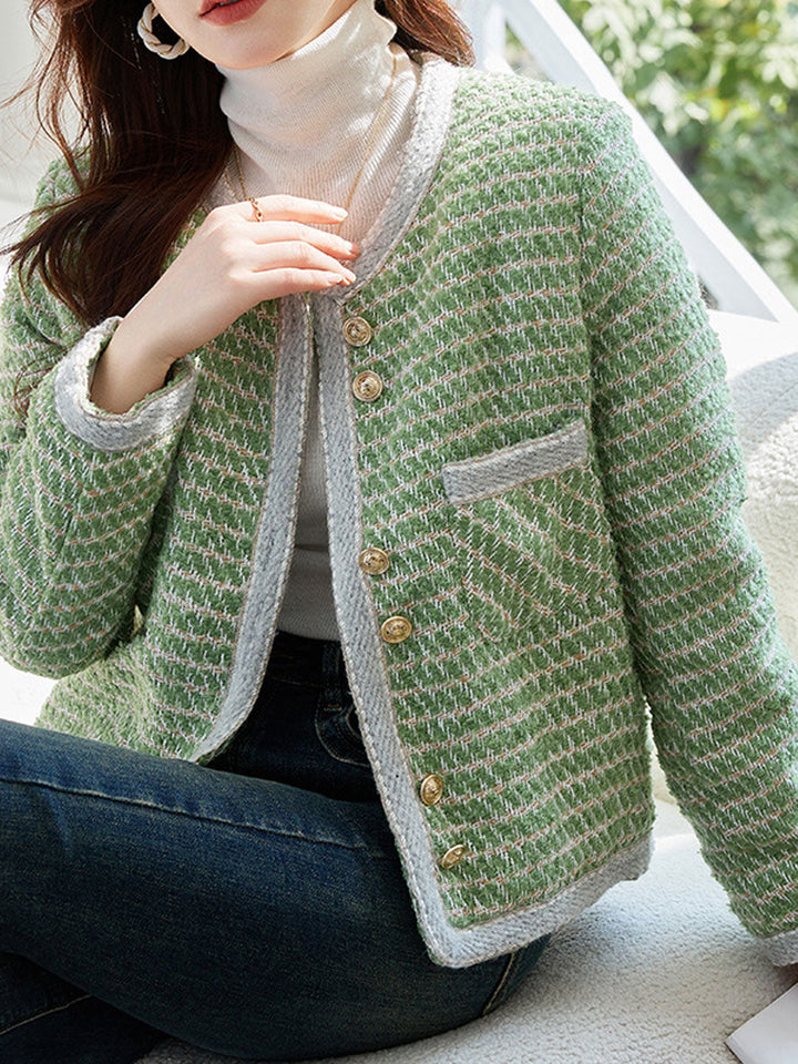 Lune London | Classic Crew Neck Yarn Button Tweed Jacket