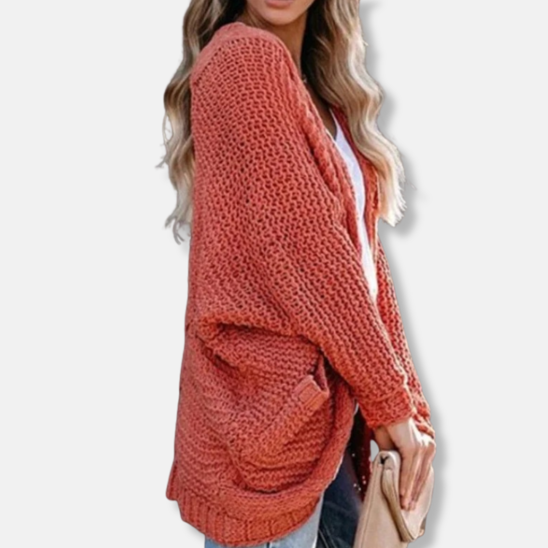 Lune London | Wool Oversized Cardigan - Ribbed Open Front Pocket Cardigan