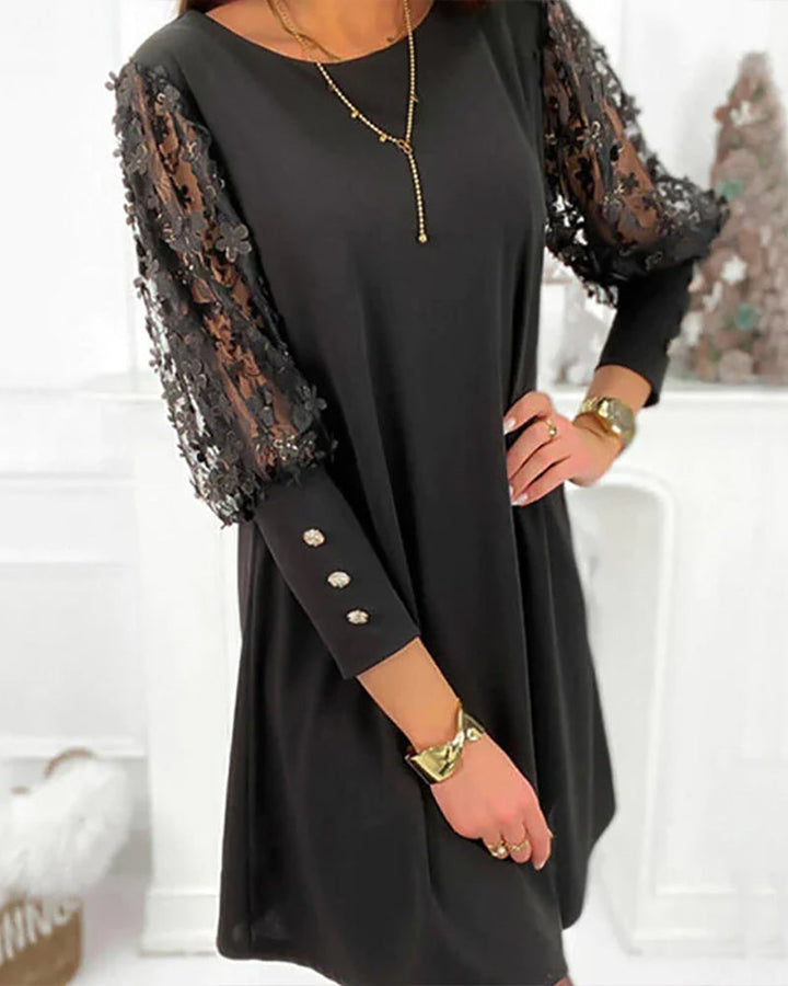 Lune London | Solid Color Dress with Round Neckline and Puff Sleeves