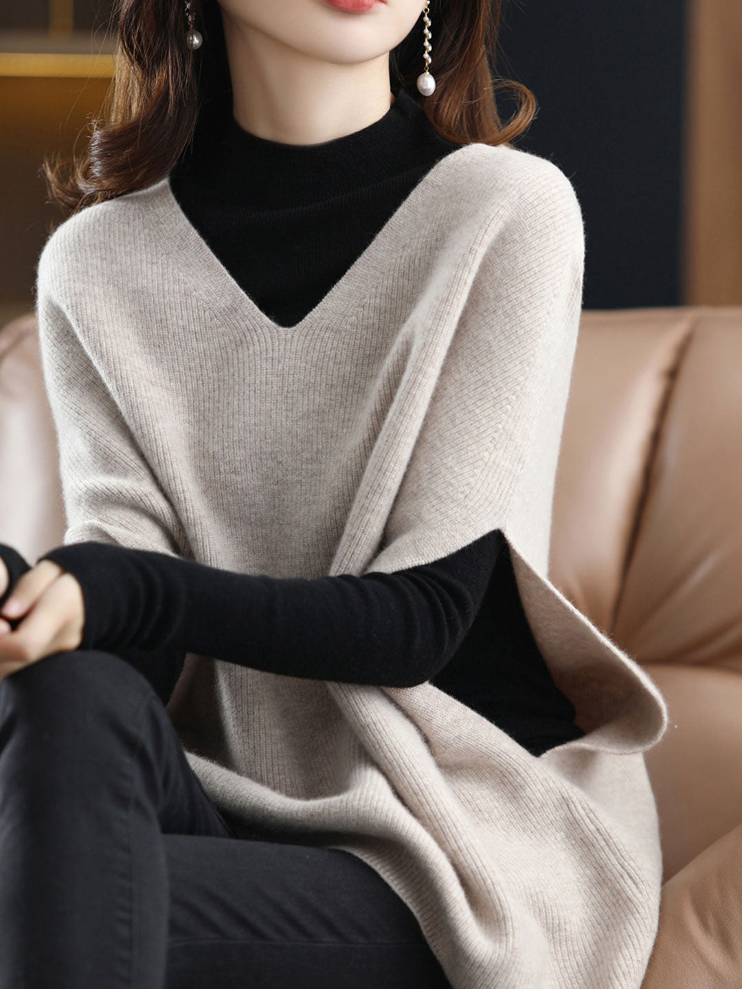 Lune London | Women's Casual V-Neck Knit Vest Solid Color Layer