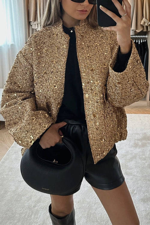 Lune London | Stand Collar Zip-Up Pockets Sequin Jacket