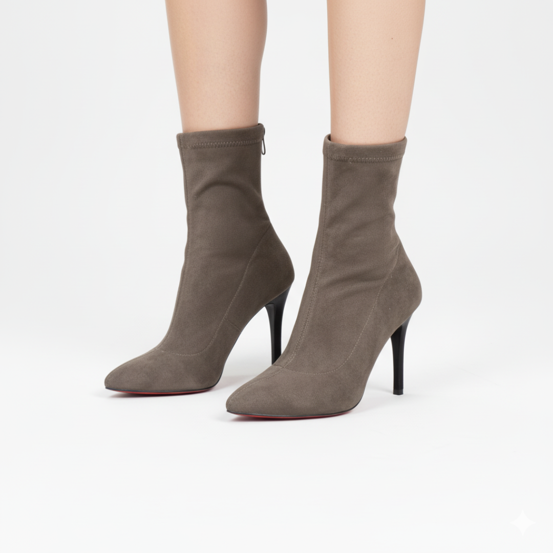 Lune London | Ankle boots - Suede-like textile - Slim cut shaft - Pointed toes - High stiletto heel