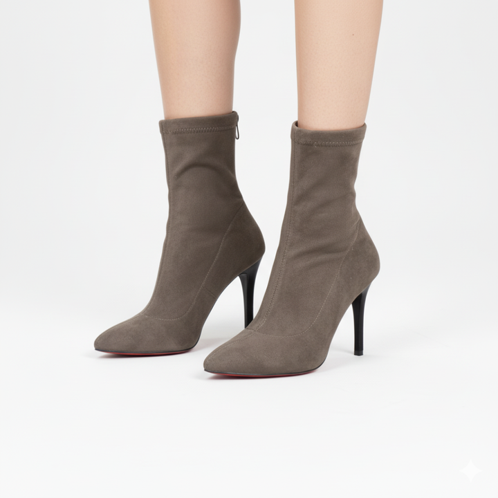 Lune London | Ankle boots - Suede-like textile - Slim cut shaft - Pointed toes - High stiletto heel