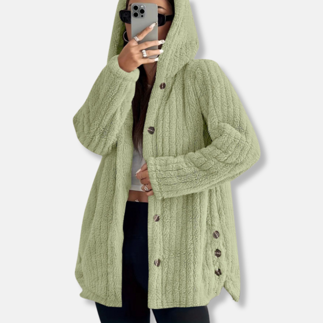 Lune London | Coat - Oversize Fit - Hood - soft texture - button closure - mid-length