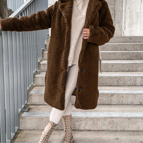 Lune London | Teddy Coat - Longer Oversized Cut - Soft and Warm - Snap Button Closure and Wide Collar