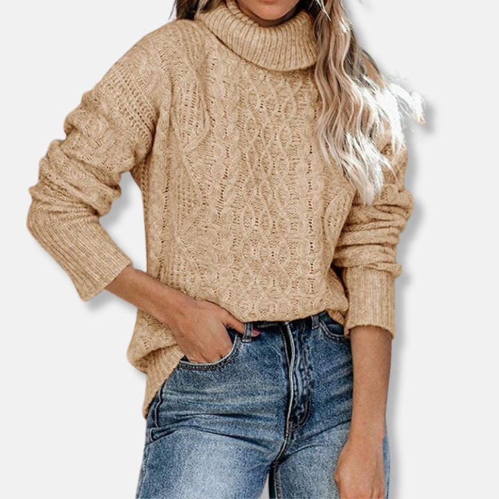 Lune London | Turtleneck Sweater - Cable Knit Tunic Length Sweater