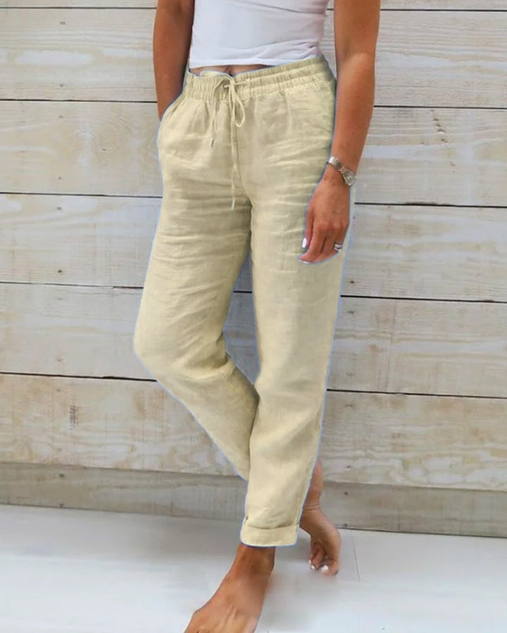 Chic und Stil | Women’s Linen Trousers with Cotton Blend and Elastic Waistband