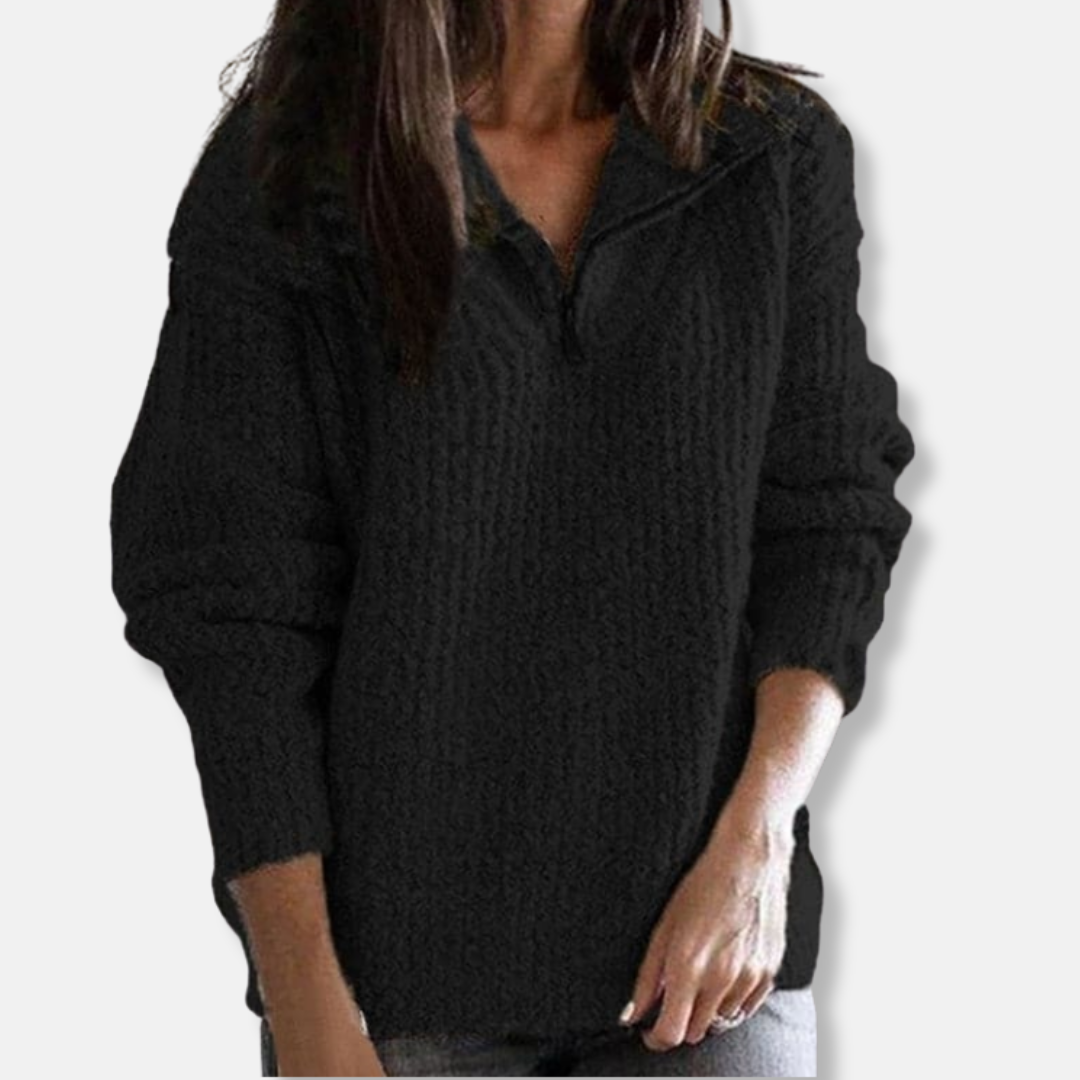 Lune London | Ribbed Half-Zip Collar Sweater - Solid Casual Fit Sweater