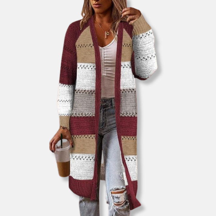 Lune London | Wool Relaxed Fit Cardigan - Striped Ribbed Cuff Cardigan