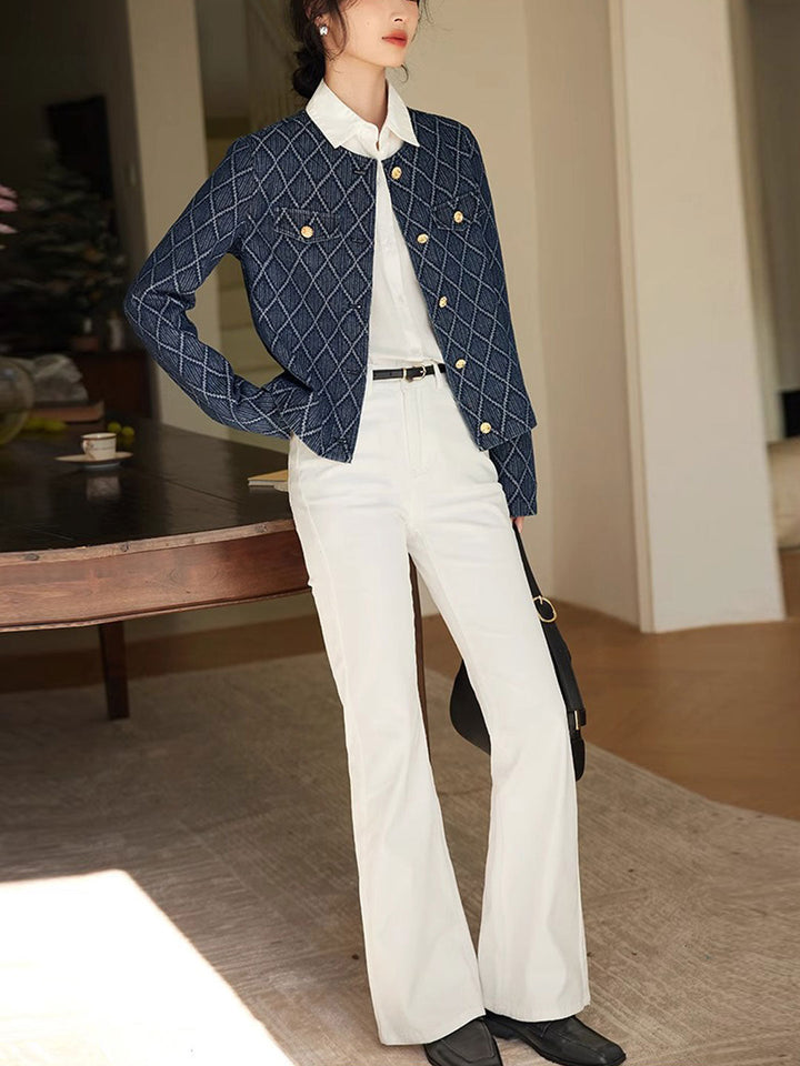 Lune London | Elegant Diamond Jacquard Denim Jacket