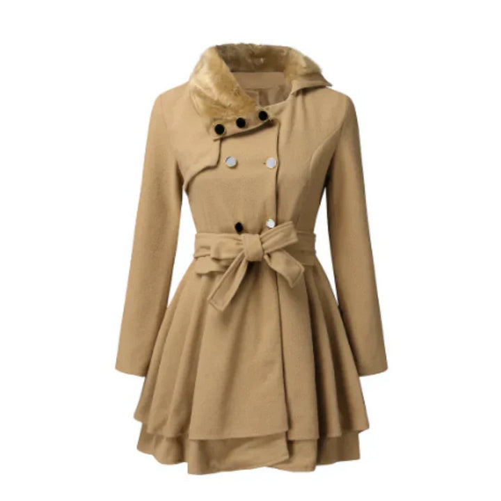 Lune London | Coat - A-Line cut - Waist belt - Faux fur collar - Double button closure