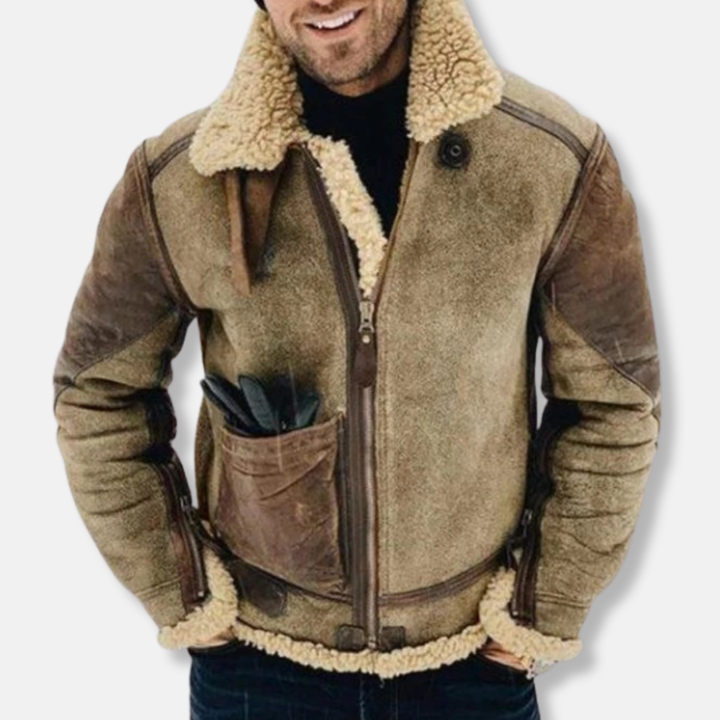 Lune London | Suede Aviator Jacket - Collar Jacket Lined with Shearling